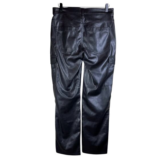 GAP NWT 2 Black Faux Leather Straight Leg Loose Fit High Rise Pants Pockets - Picture 2 of 10